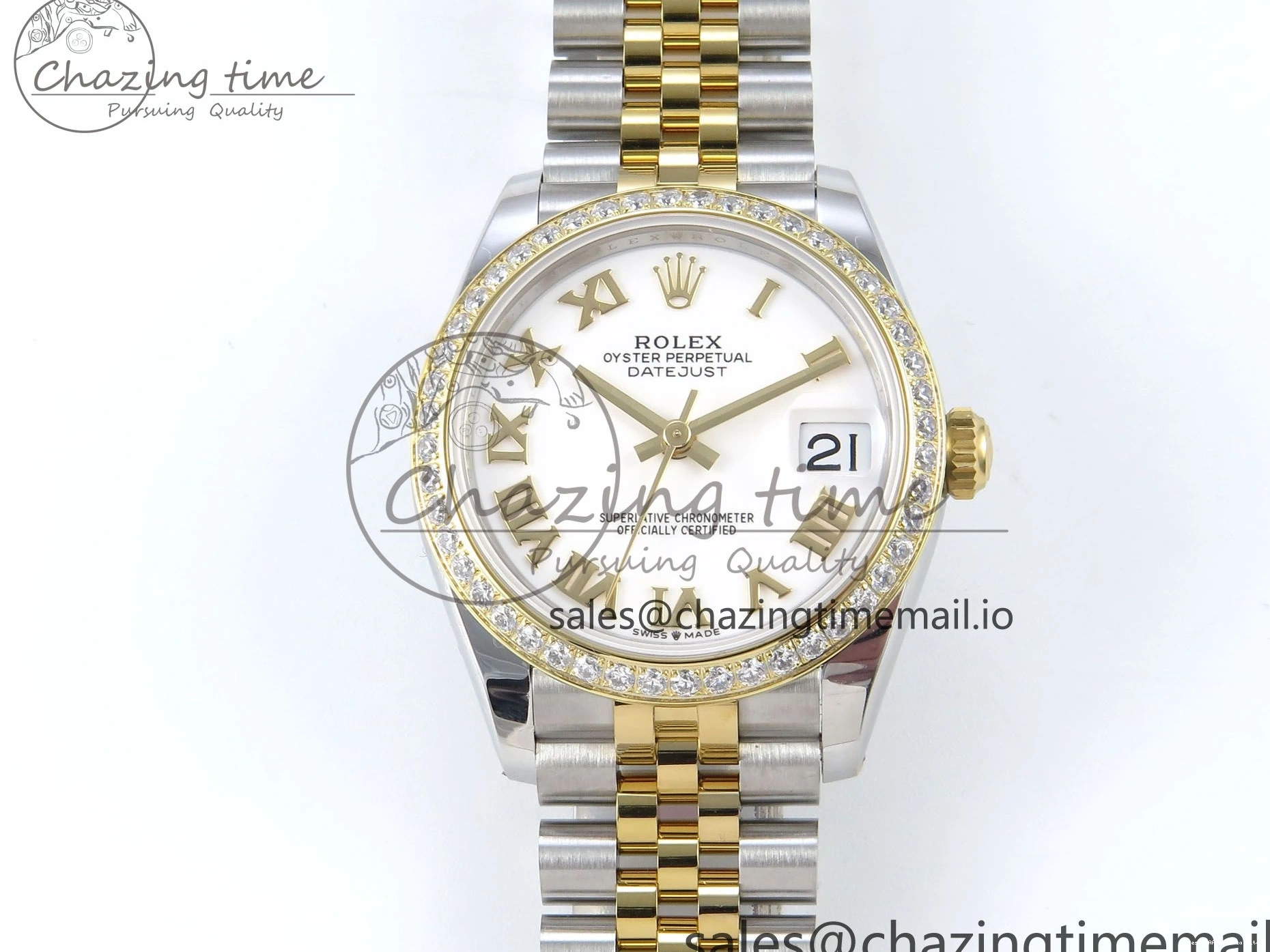 Good Copy Rolex Watches Jubilee Diamonds ETA Roman Dial 278383RBR MoistureWicking ARF SS Bracelet 904L DateJust Best 31 1:1 Bezel on White Edition Steel 407 YG 0108